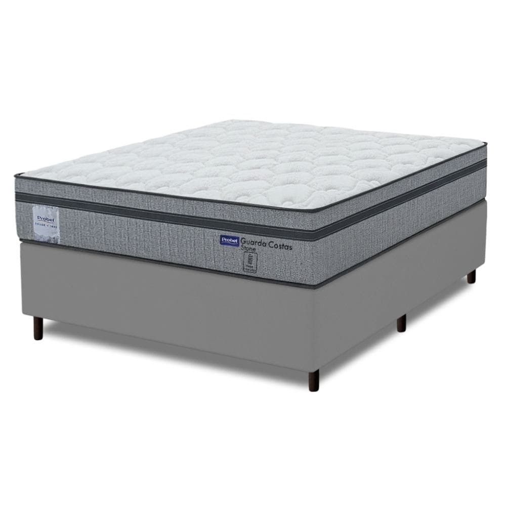 Cama Box Queen Probel Molas Ensacadas Euro In 158x198x68cm Guarda Costas Stone Branco/Cinza