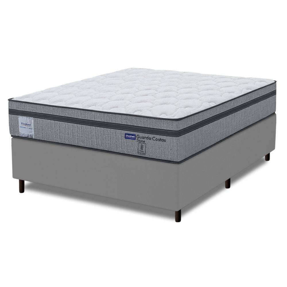 Cama Box King Probel Molas Ensacadas Euro In 193x203x68cm Guarda Costas Stone Branco/Cinza