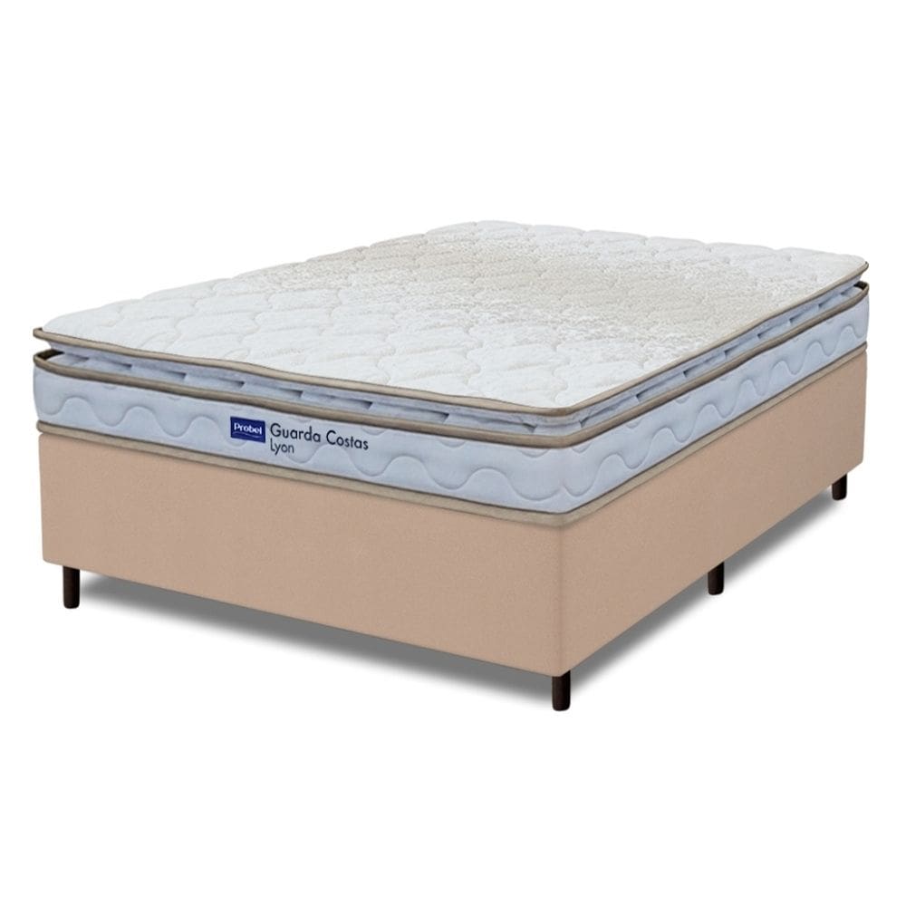 Cama Box Casal Probel Espuma D33 Pillow Top 138x188x56cm Guarda Costas Lyon Branco/Bege