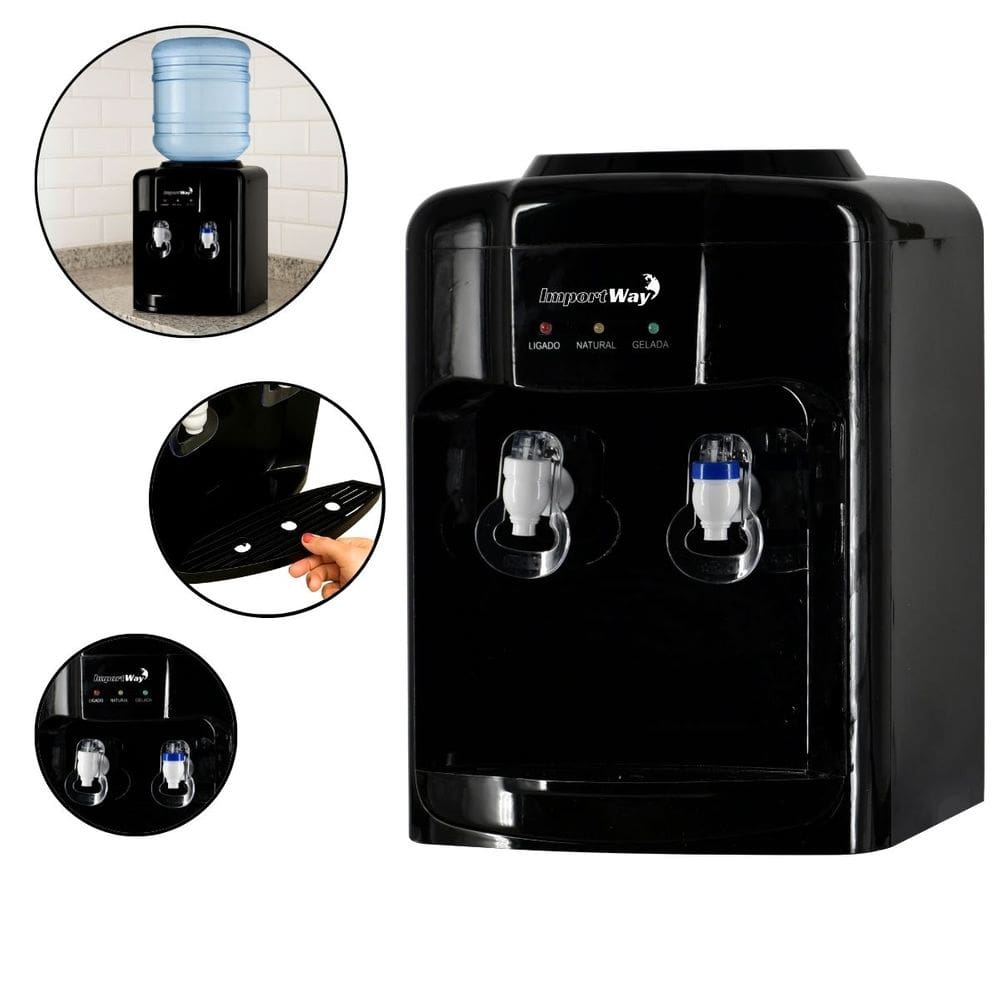 Bebedouro Refrigerado Água Gelada Natural Galão Garrafão Mesa Eletrônico Preto 220V Importway Iwbar