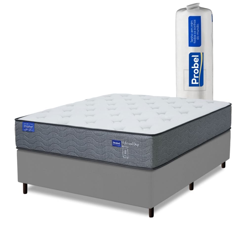 Cama Box Casal Probel Molas Ensacadas 138x188x68 Day Springs a Vácuo Branco/Cinza