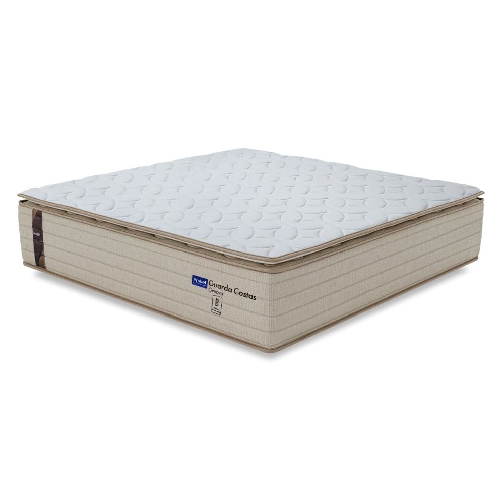 Colchão King Probel Molas Ensacadas Pillow Top 193x203x30cm Guarda Costas Genova Branco/Bege