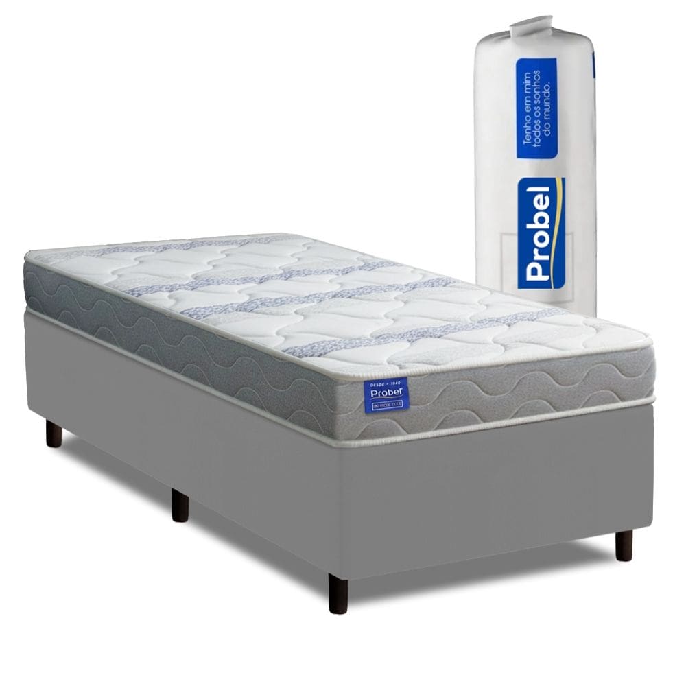 Cama Box Solteiro Probel Espuma D33 88x188x52 Night Day a Vácuo Branco/Cinza