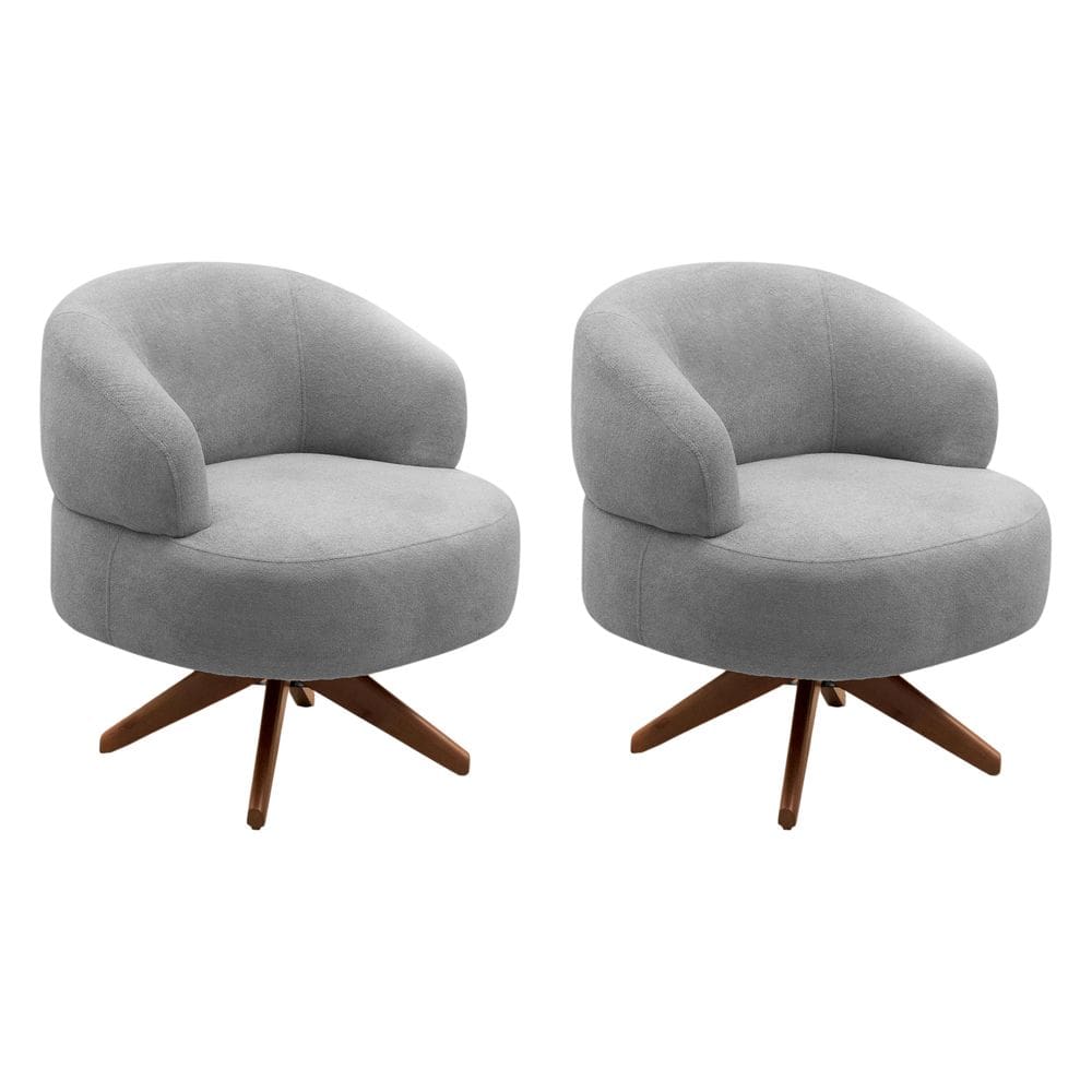 Kit 02 Poltronas Decorativas Orgânicas Living Have Base Giratória Bouclê Cinza - Desk Design