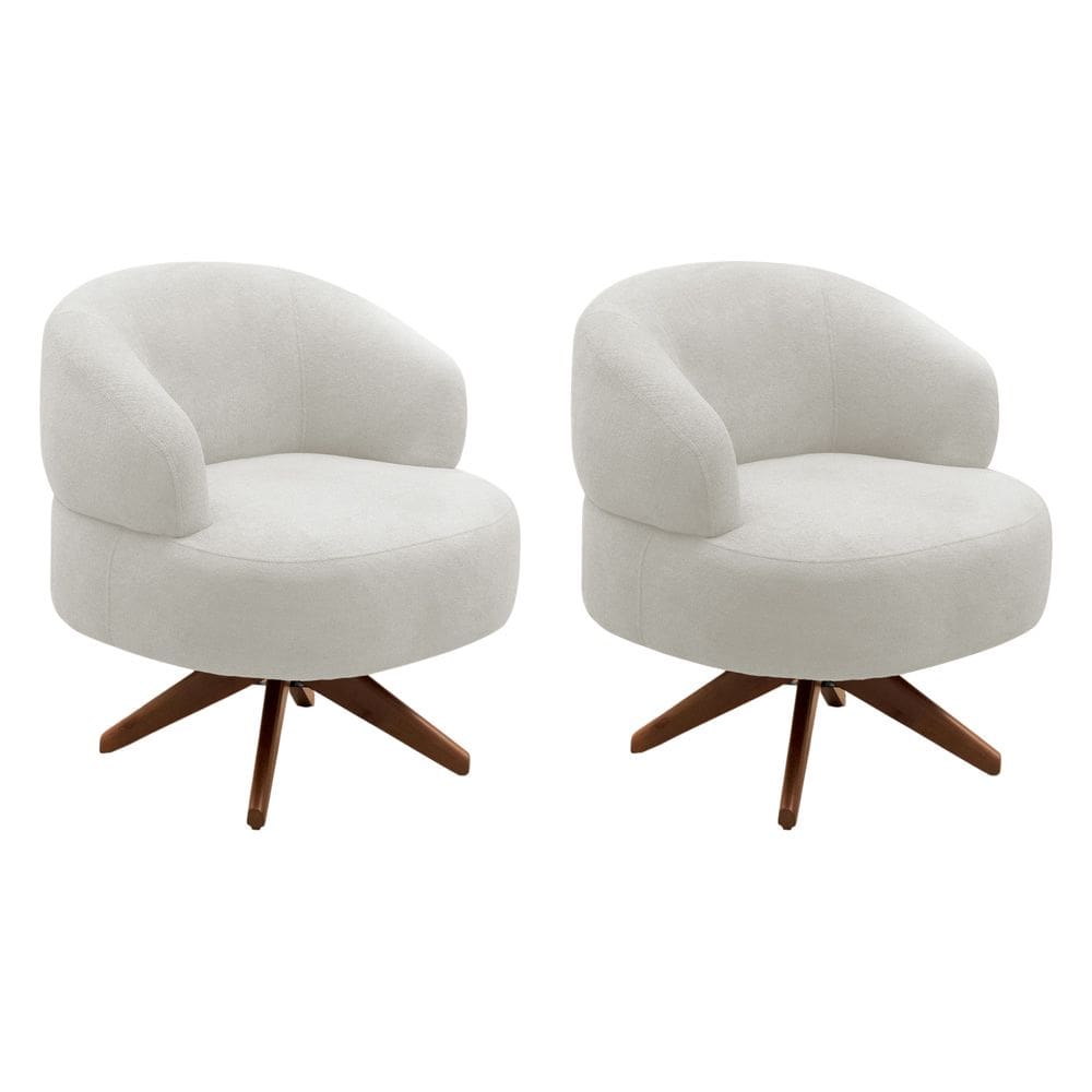Kit 02 Poltronas Decorativas Orgânicas Living Have Base Giratória Bouclê Off White - Desk Design