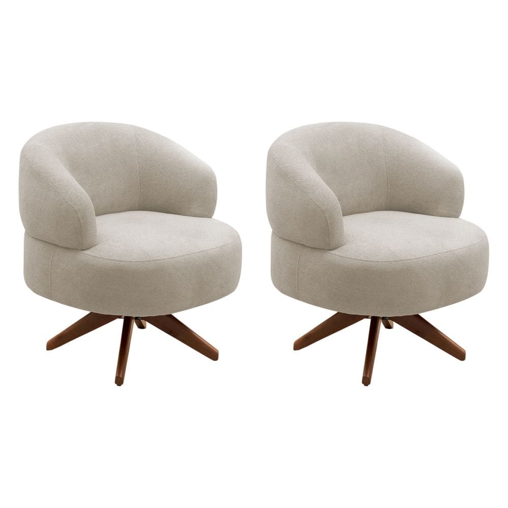 Kit 02 Poltronas Decorativas Orgânicas Living Have Base Giratória Bouclê Bege - Desk Design
