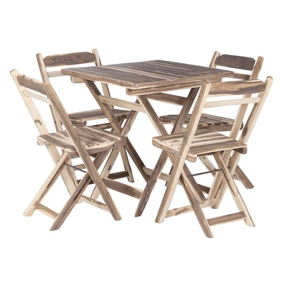 Conjunto Mesa Dobrável Com 4 Cadeiras 100% Madeira De Lei Ypê Natural