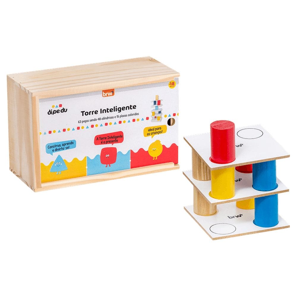 Jogo Torre Inteligente 63 Peças Em Madeira Dipedu - Brw 0011