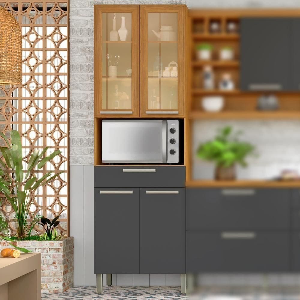 Paneleiro Para Forno Portas De Vidro Burguesa Freijó/grafite Nesher Freijó/grafite