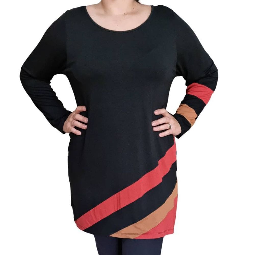 Blusa Feminina Longa Arruaça Viscose Plus Size Faixas Colors