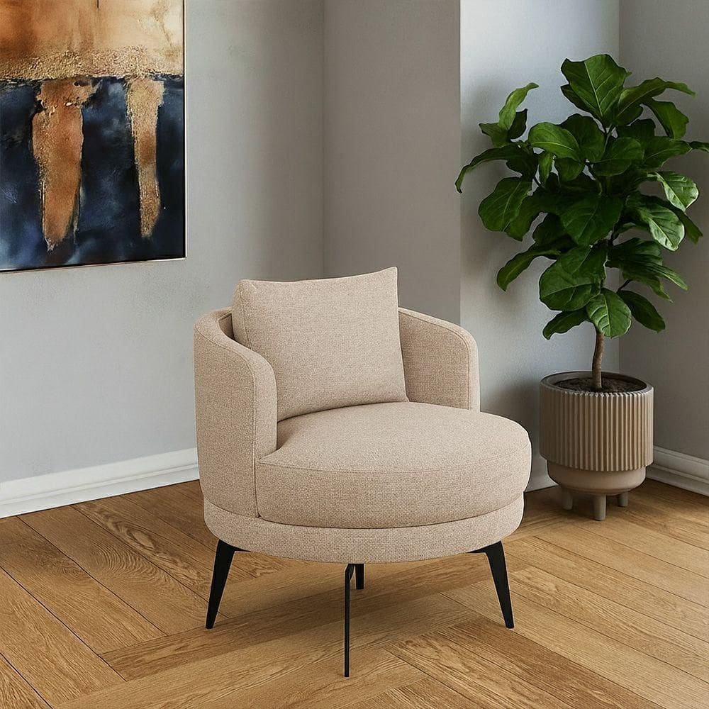 Poltrona Decorativa Giratória Cora Em Linho Misto Bege