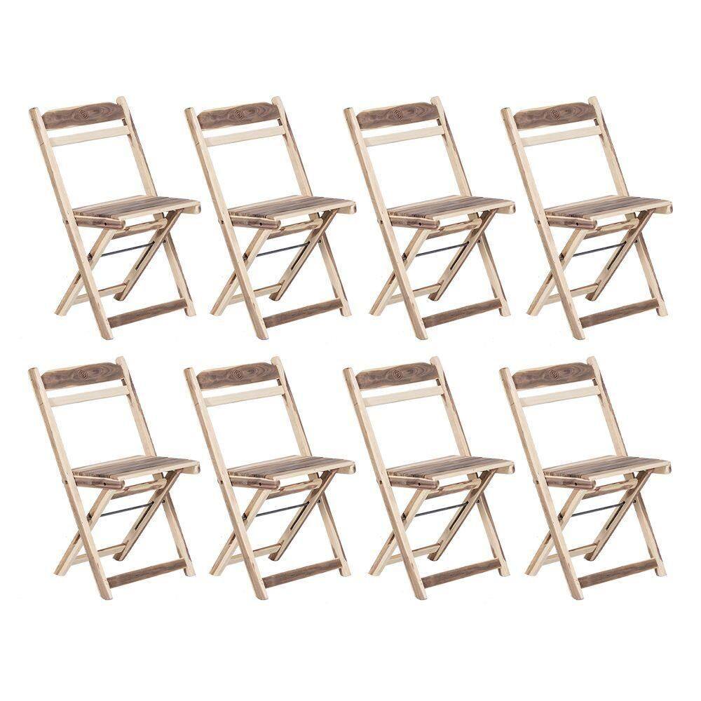 Kit 8 Cadeiras Dobrável Em Madeira Maciça Ypê Conforto E Estilo Para Uso Externo Natural