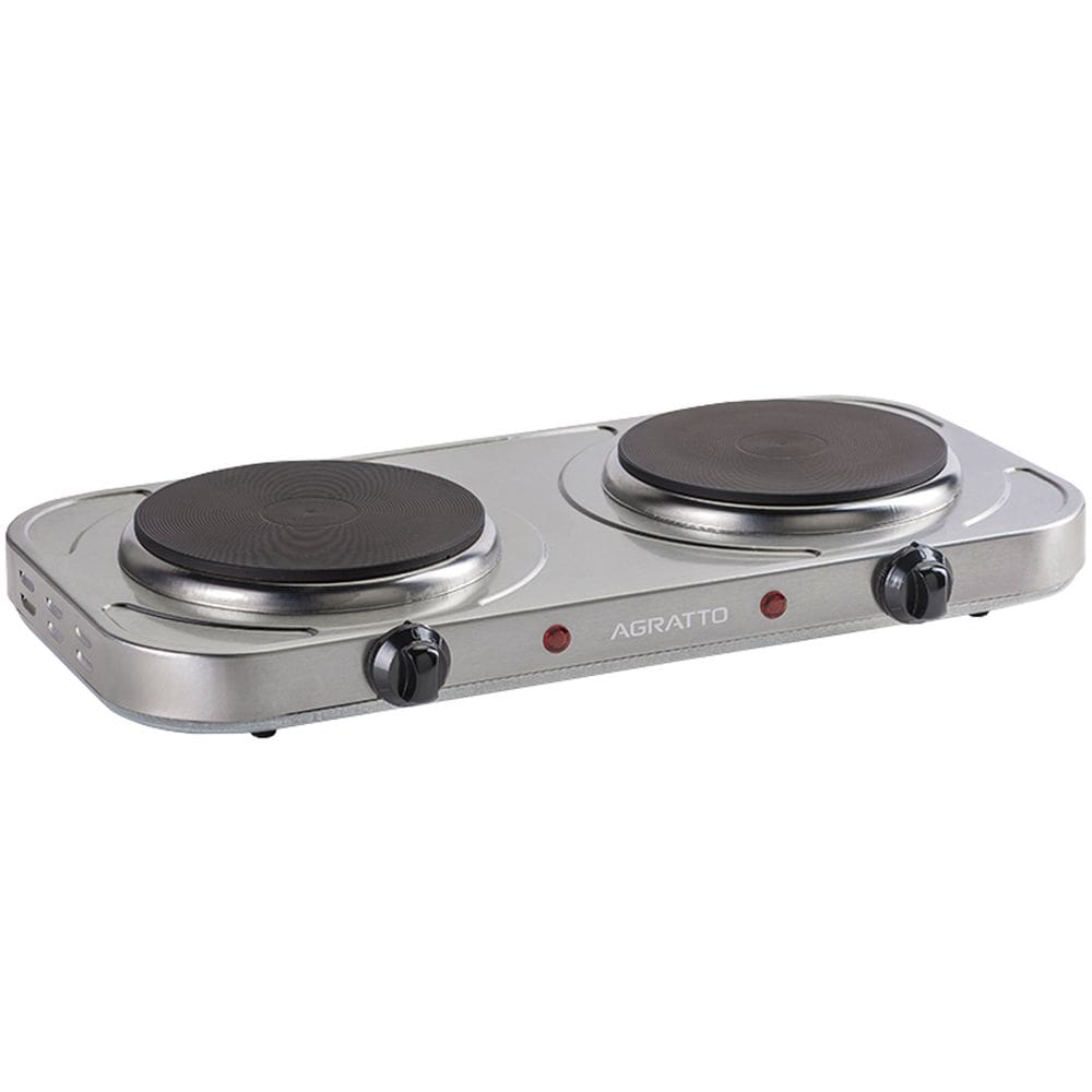 Fogão Fogareiro Elétrico Portátil 2 Bocas 2000W de Mesa Camping Temperatura Regulável 220V Agratto