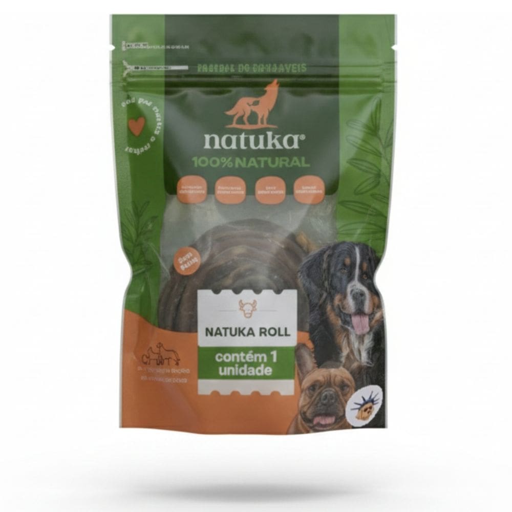 Mordedor Mastigável Pele de Boi Natuka Roll Sem Pelos Para Cães
