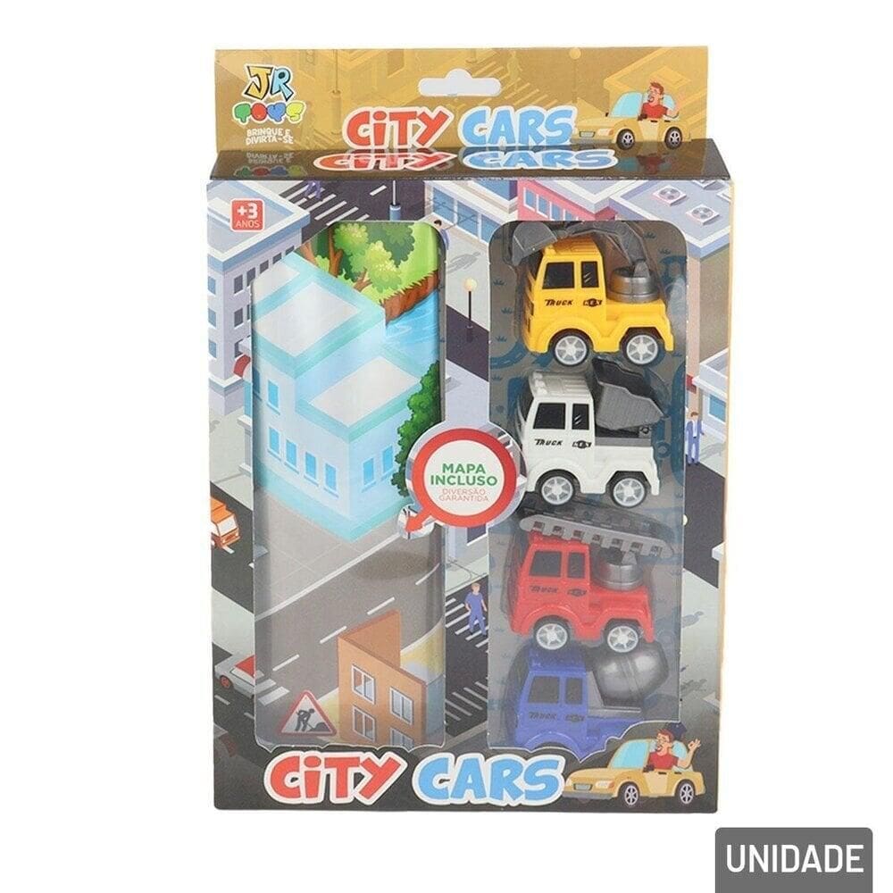 Carrinho de Fricção e Mapa de Plástico 4 Peças - Tudo em Caixa