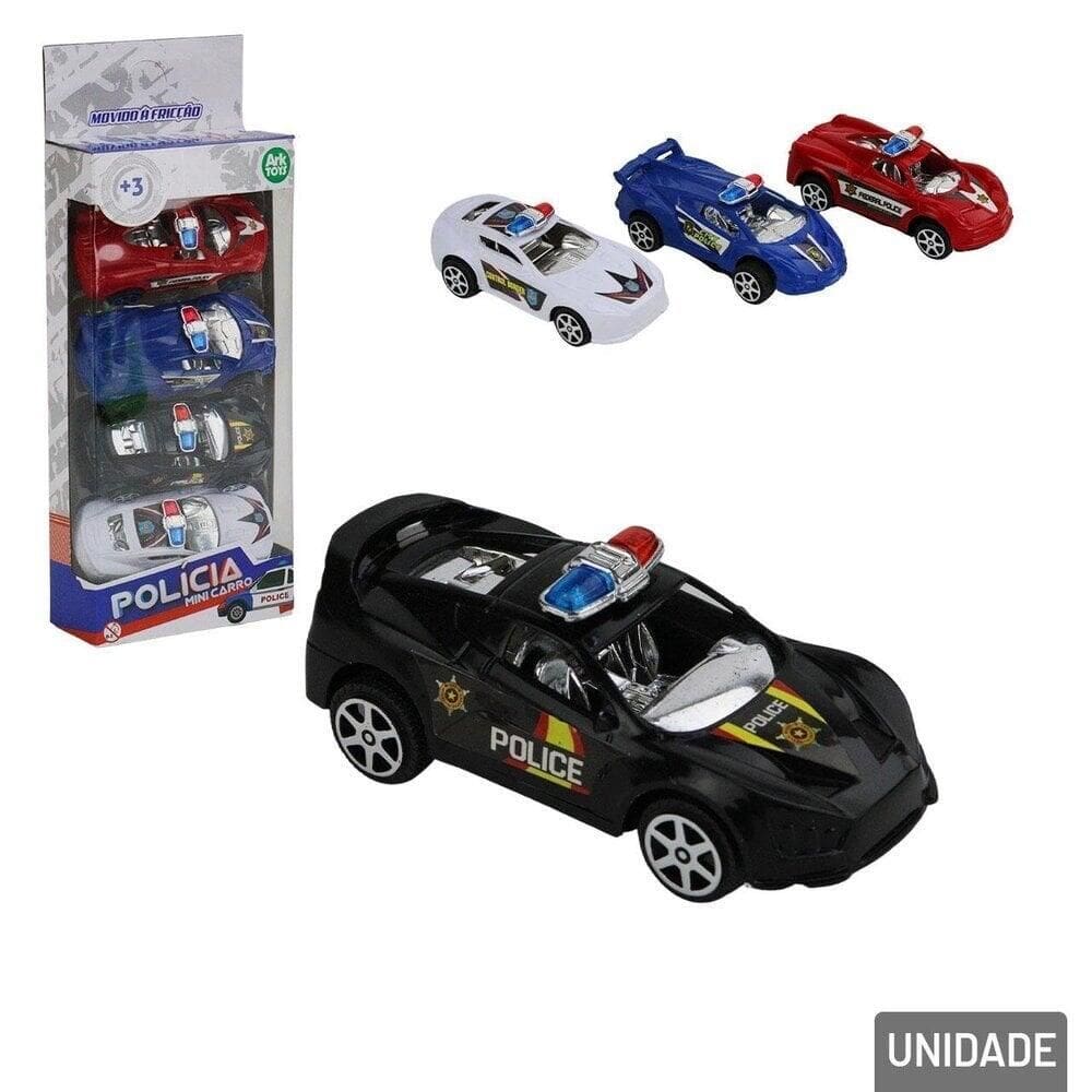 Carrinho Movido á Fricção 4 Peças Polícia Color - Tudo em Caixa