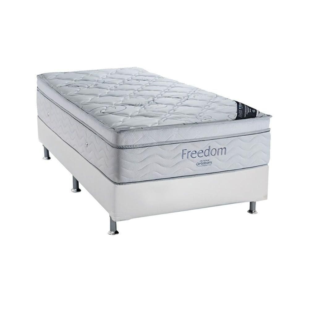 Cama Box Solteiro: Colchão Molas Ensacadas Ortobom Freedom Visco + Base Crc Courano White (88x188)