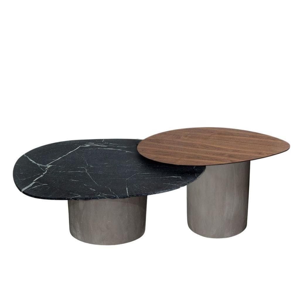 Conjunto De Duas Mesas De Centro Orgânica 90 Cm Mármore E Mdf