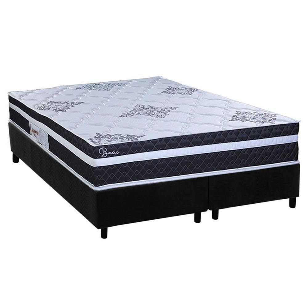 Cama Box Queen: Colchão Molas Ensacadas Paropas Basic Black + Base Crc Suede Black (158x198)