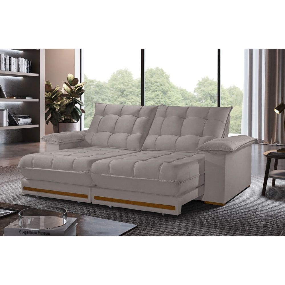 Sofá Retrátil Barcelona 2,30m 4 Lugares Molas Ensacadas Txr Bege