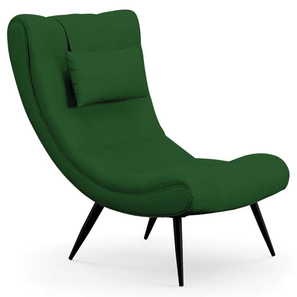 Poltrona Decorativa Para Sala De Estar Com Almofada E Pés Palito Lord Veludo Luxo Verde - Ibiza
