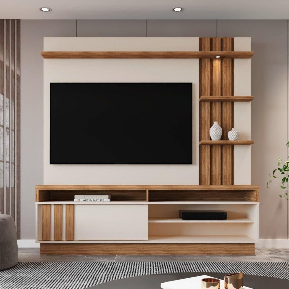 Estante Painel Home Para Tv 55” Mariana Pérola Metaliz/amêndoa- Mabe Magazine