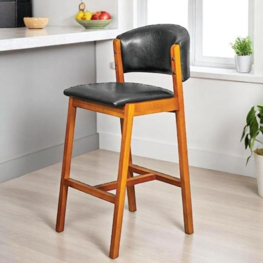 Banqueta Alta Bistrô Charmy Encosto E Assento Estofados Couríssimo Preto- Mabe Magazine