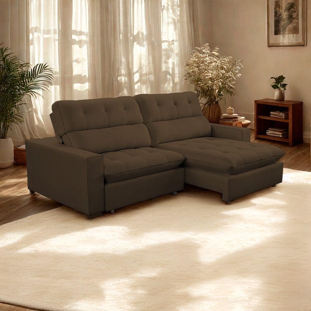 Sofá 2 Lugares 2,30m Retrátil Reclinável Veludo Andreia Lansofbr Cores Cinza