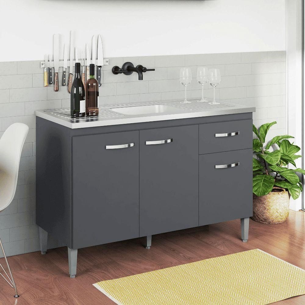 Balcão Gabinete De Pia Cozinha Multiuso 120cm Sem Tampo Gabriela Cinza Fosco- Mabe Magazine