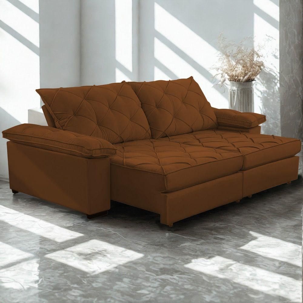 Sofá Retrátil E Reclinável 2,50m Clara | Conforto Premium E Design Elegante | Lansof Cores Terracota