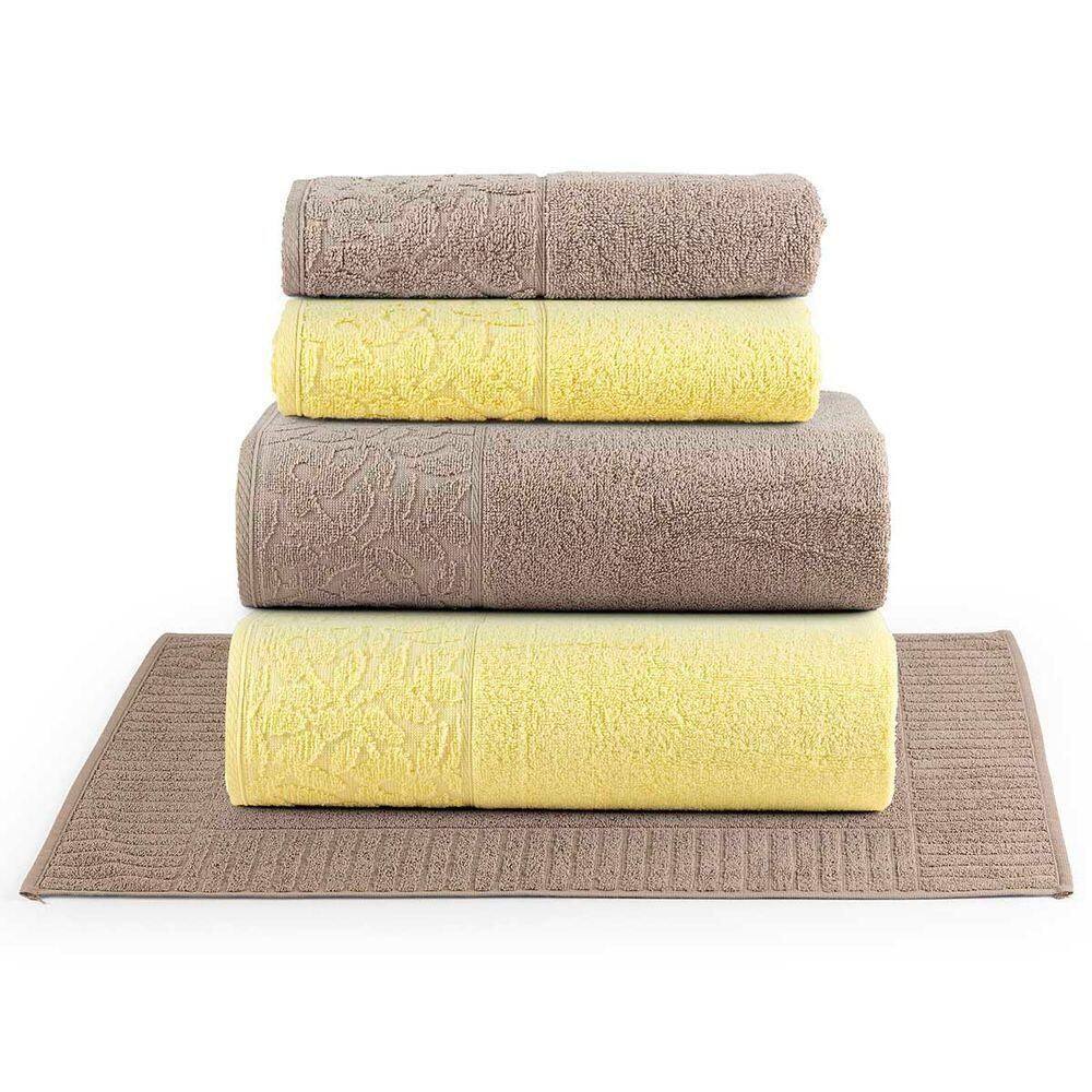 Jogo De Banho Blume Toalhas Macias 100% Algodão Fio Penteado 5 Peças Amarelo E Bege