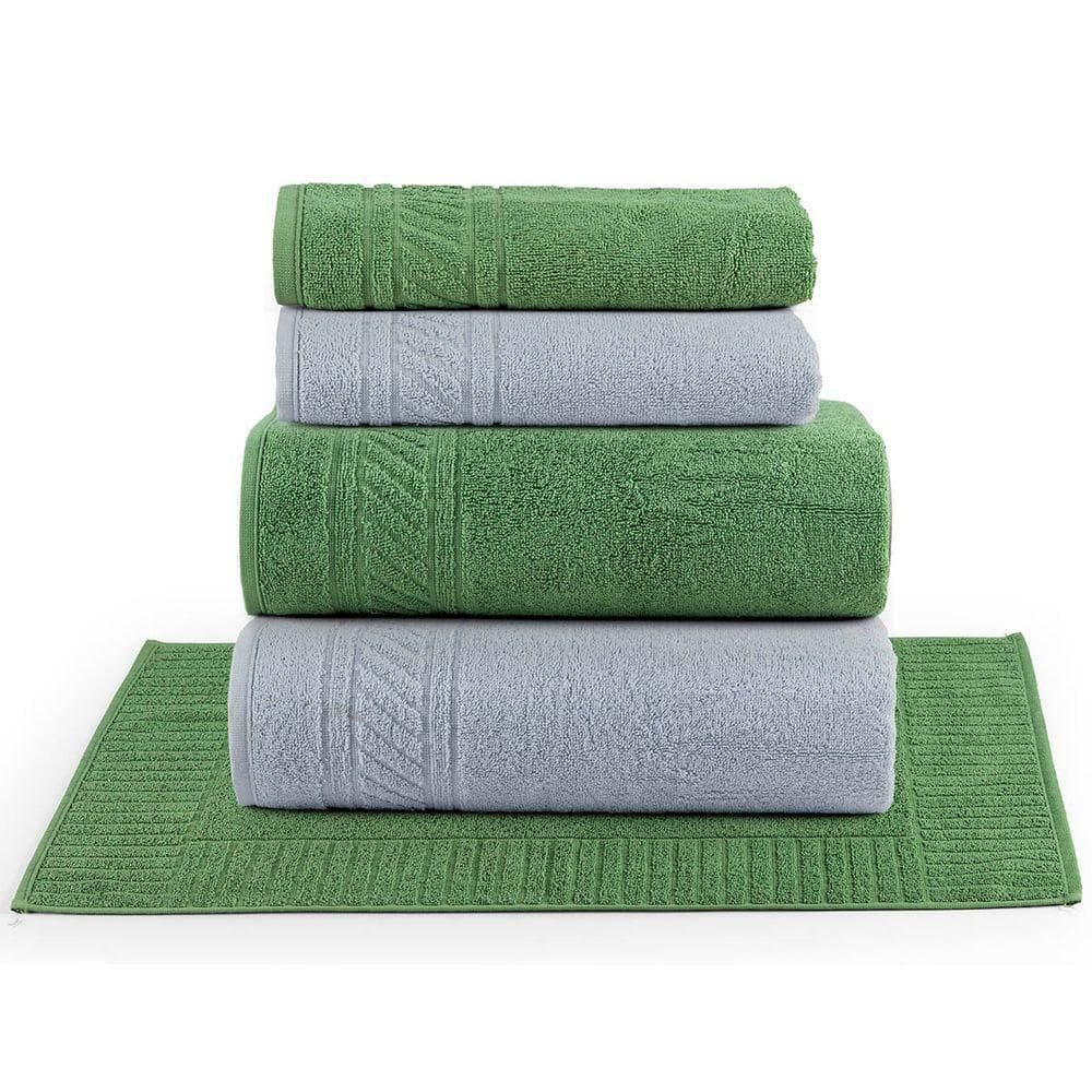 Jogo De Banho Lummi Toalhas Macias 100% Algodão Fio Penteado 5 Peças Verde E Cinza