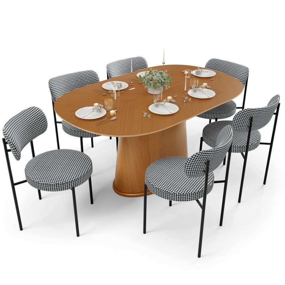 Mesa Para Sala De Jantar Valência Com 06 Cadeiras Sala De Jantar Louise L02 Pied Poule - Lyam Decor