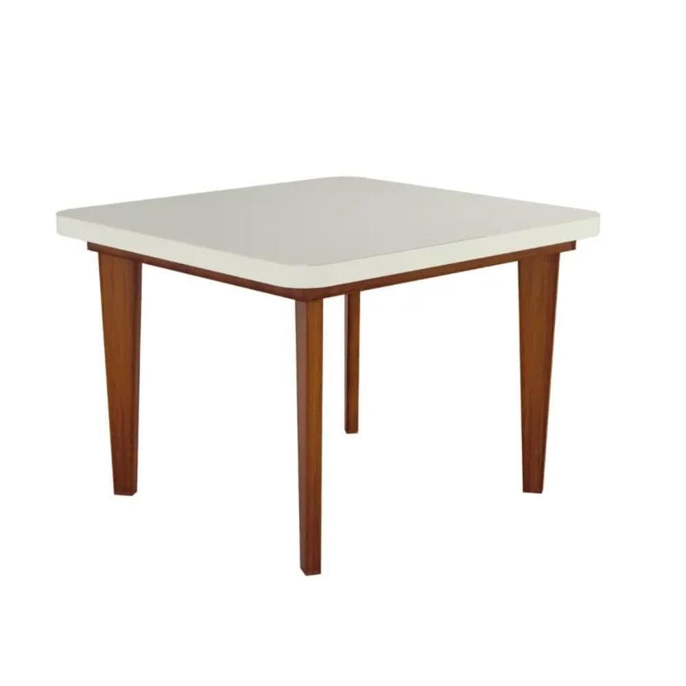 Mesa De Jantar Quadrada Com Tampo De Vidro Agape Naturale E Off White 100cm