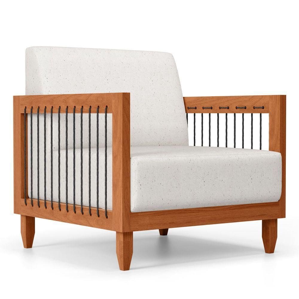 Poltrona Decorativa Varanda Samoa Madeira Maciça Com Cordas Náutica Linho Natural - Abmaza