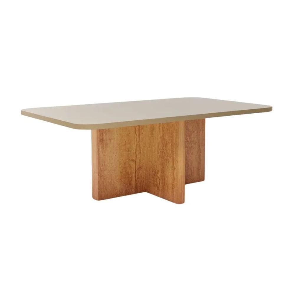 Mesa De Jantar Retangular Com Tampo De Vidro Parma Naturale E Pérola 180cm