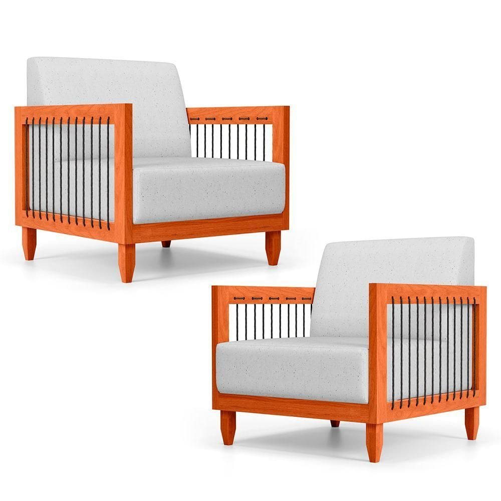 Kit 02 Poltronas Varanda Samoa Madeira Maciça Com Cordas Náutica Linho Rústico Grigio - Abmaza