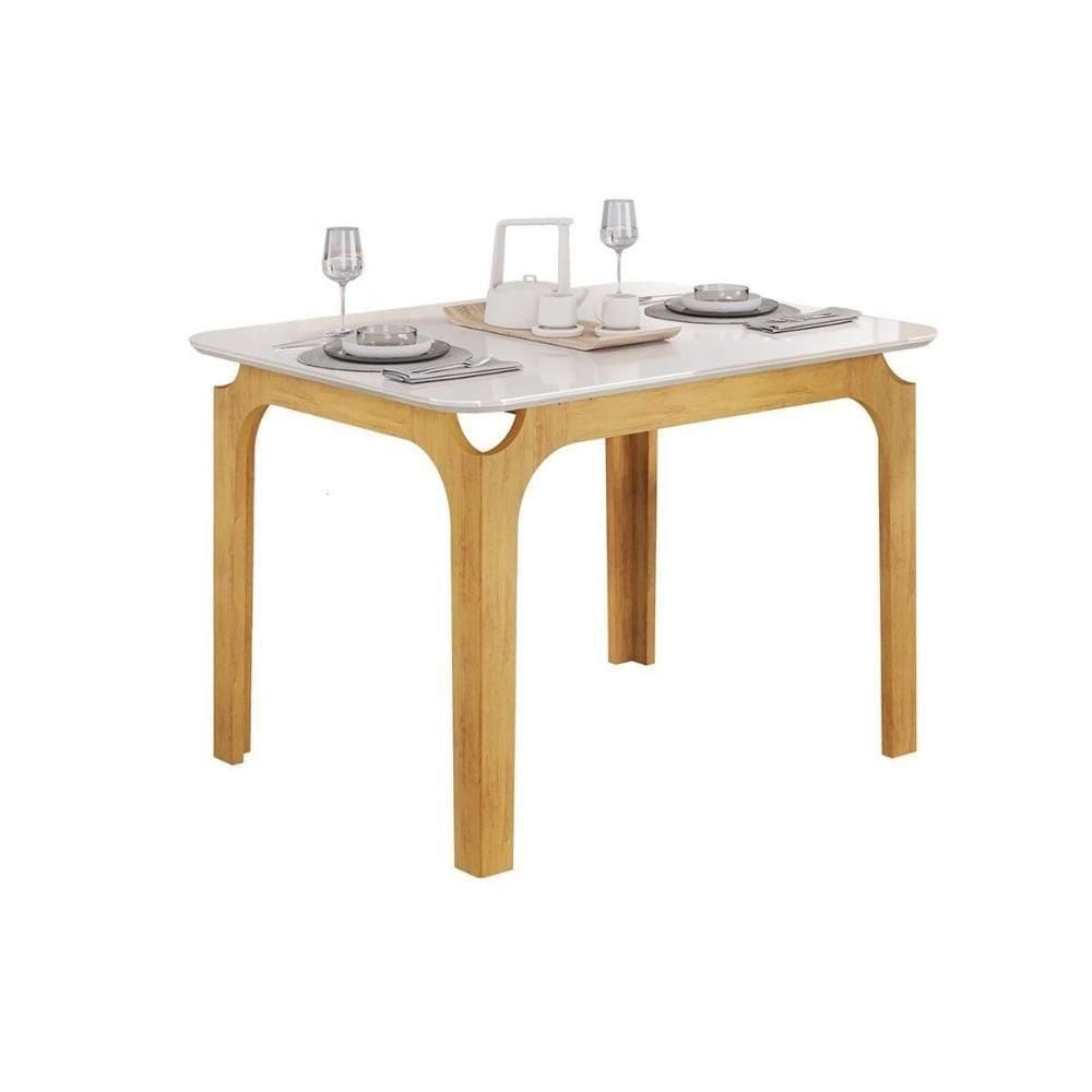 Mesa Multiuso Cozinha Marina C- Tampo Madeirado C- Vidro Curvo 120x80cm Cedro-off White - Dj Móveis