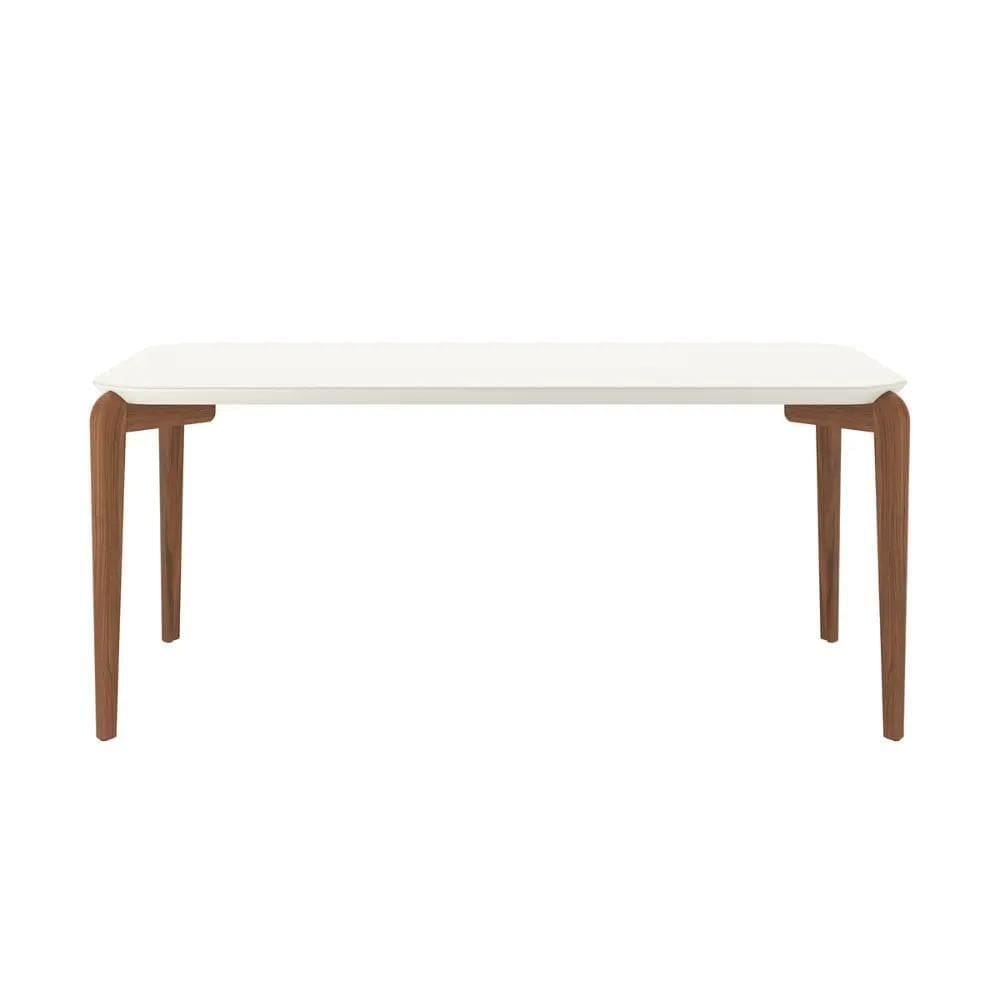 Mesa De Jantar Retangular Com Tampo De Vidro Donatella Off White E Canella 180cm