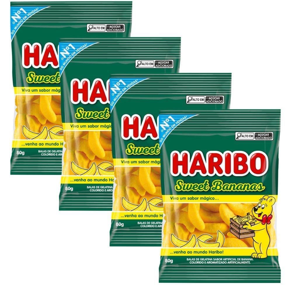 Kit 4 Balas de Gelatina Haribo Sweet Bananas 80g