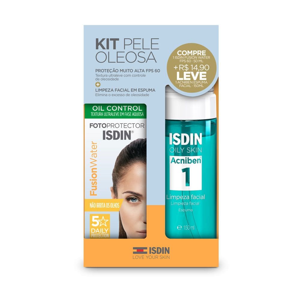 Isdin Fusion Water FPS 60 50ml e + R$14,90 Leve Isdin Acniben Espuma Facial 150ml