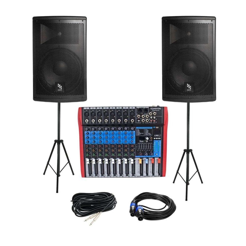Kit Caixa de Som Ativa+Passiva MK-12 + Mesa de Som
