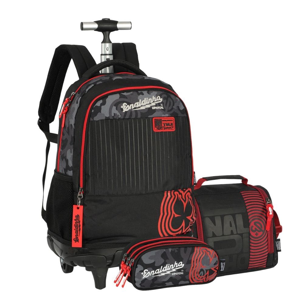 Mochila de Rodas Enaldinho Lancheira Térmica Estojo Triplo