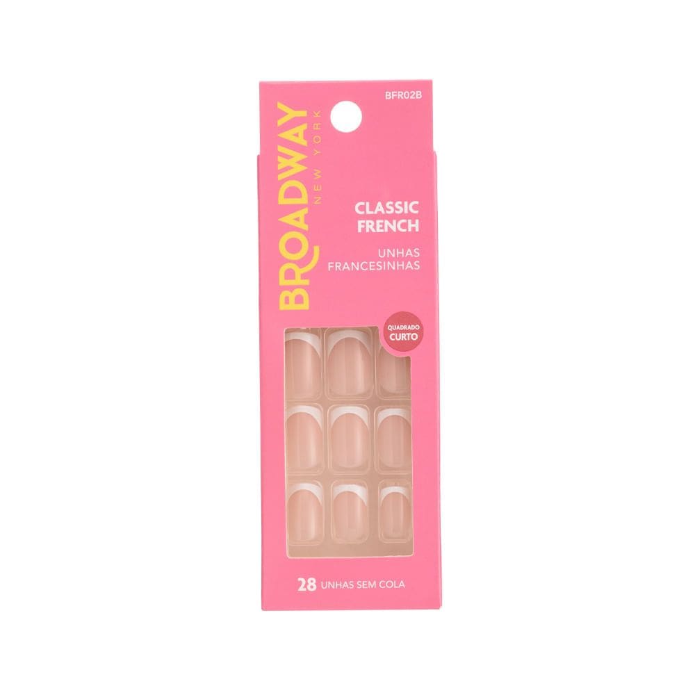 Unhas Postiças Kiss New York Broadway Quadrado Curto Classic French