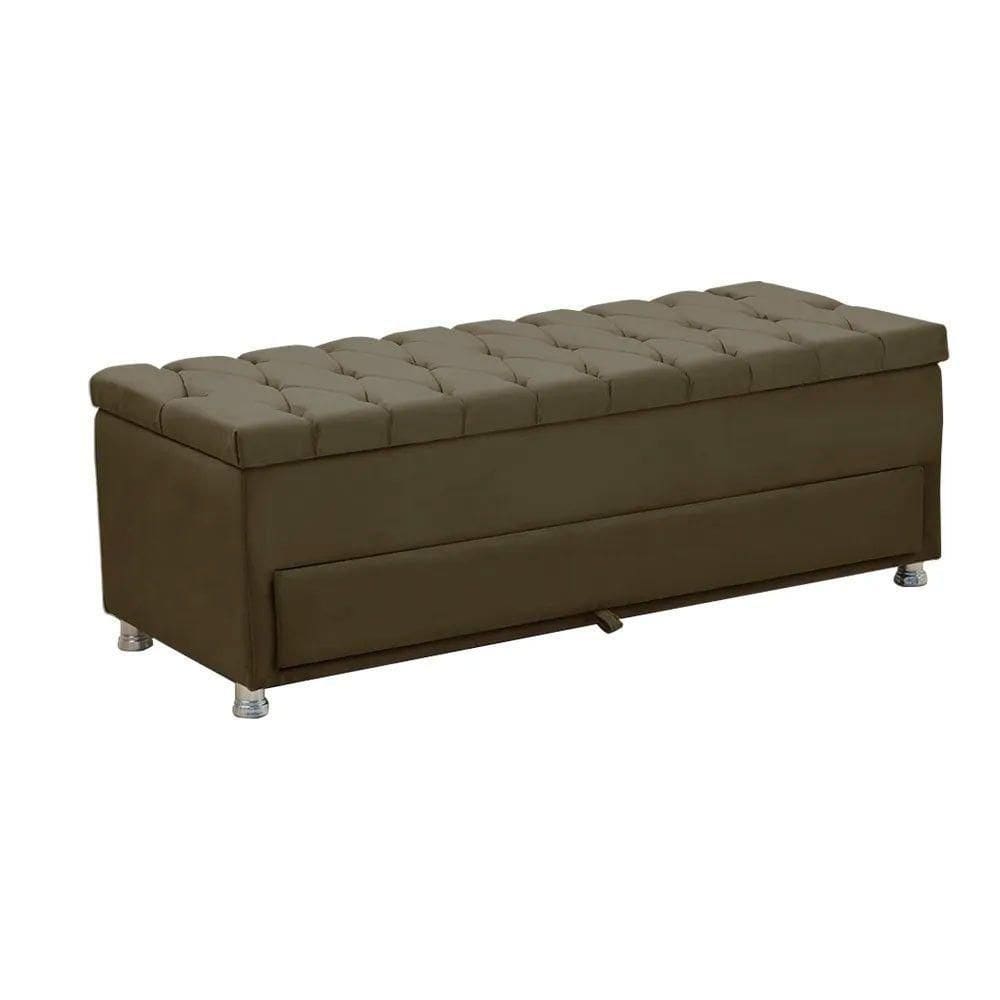 Calçadeira Sapateira Baú Munique 160cm De Largura Veludo Star Confort Marrom Castor