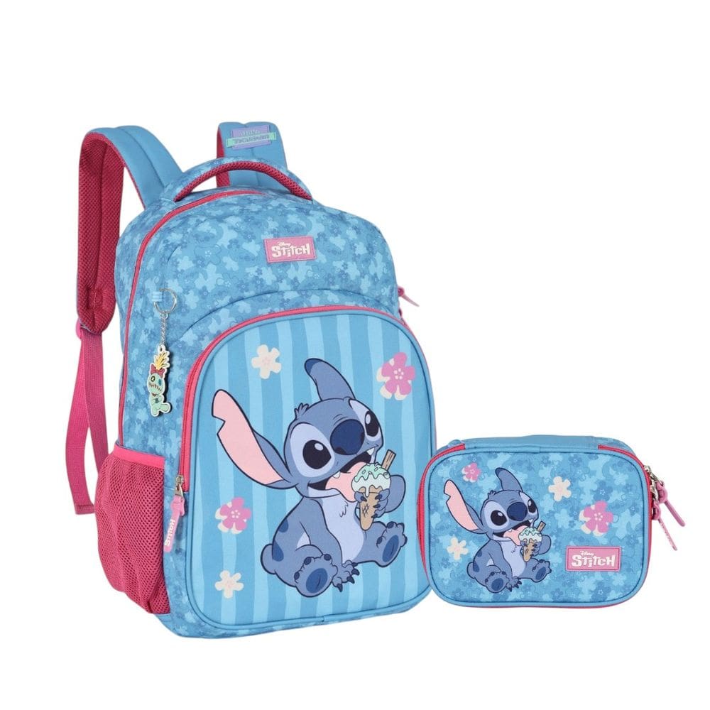 Kit Mochila Escolar De Costas + Estojo Box Stitch Disney
