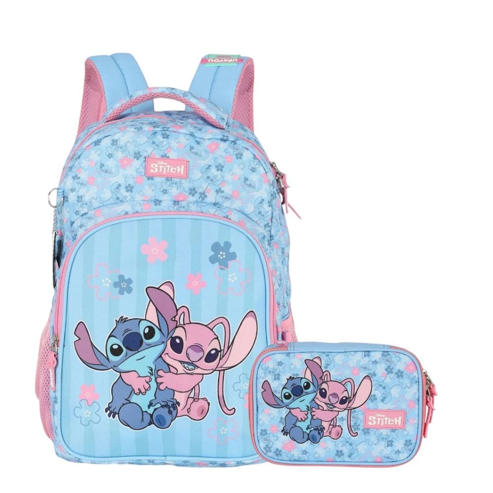Kit Mochila Escolar De Costas + Estojo Box Stitch Disney