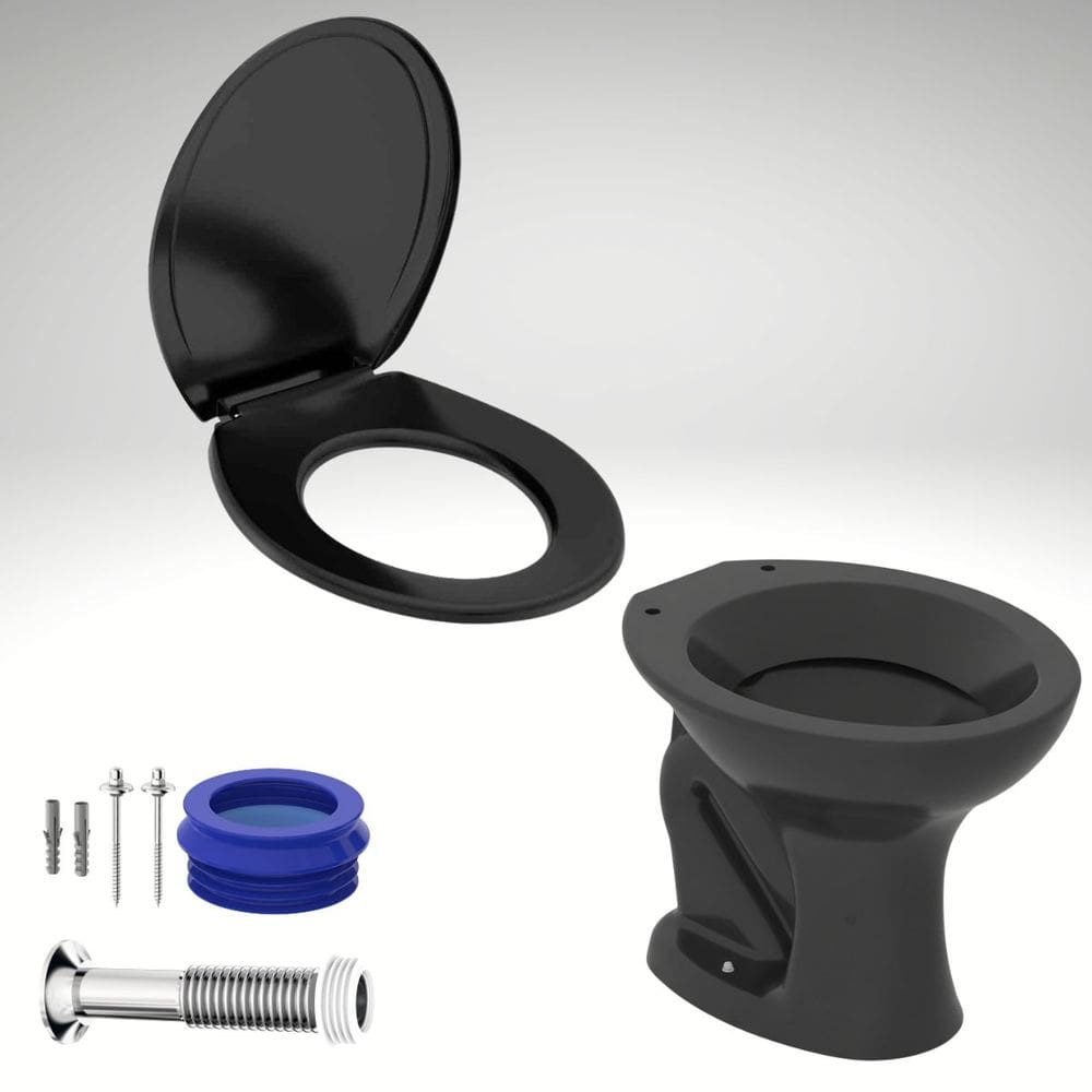 Kit Bacia Convencional Celite Saveiro Preto C/ Assento E Kit Instalação