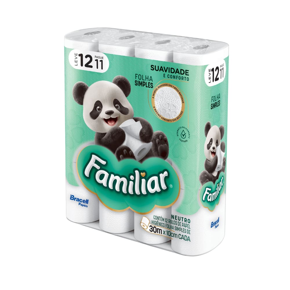 Papel Higiênico Familiar Folha Simples 30m 12 Rolos