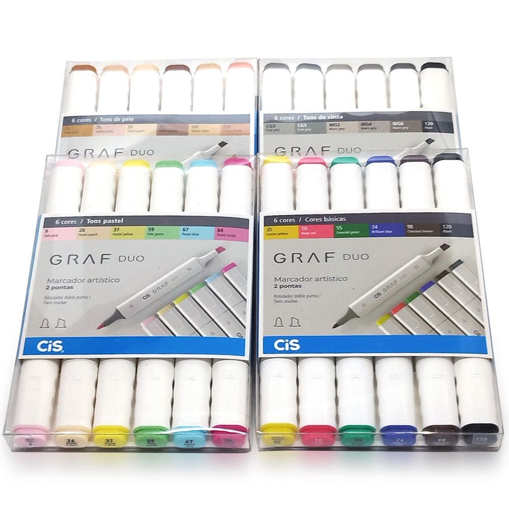 Kit 24 Marcadores Artístico Graf Duo Duas Pontas CiS